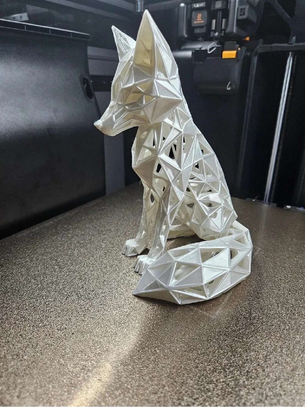 3D Printed Geometric Fox Figurine - White